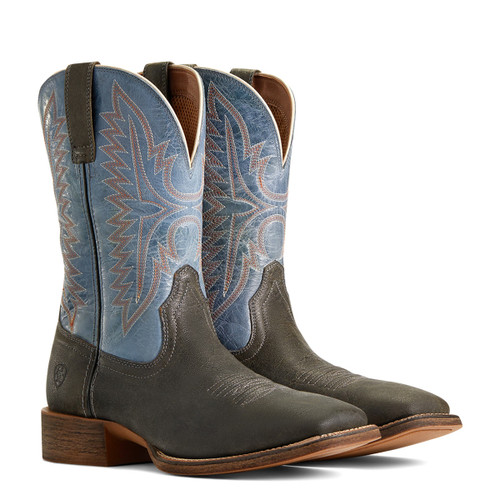 Ariat Mens Charcoal and Noon Blue Sport Smokewagon Wide Square Toe Boots