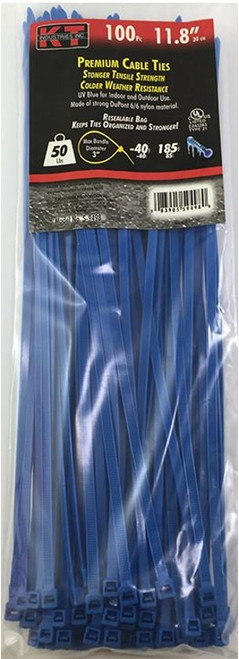 KT Industries 11.8" Standard Duty Cable Ties, Blue - (100 Pack)