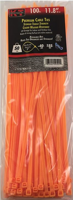 KT Industries 11.8" Standard Duty Cable Ties, Orange - (100 Pack)
