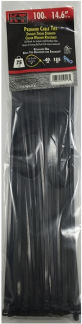 KT Industries 14.6" Standard Duty Cable Ties (Black) - 100 Pack