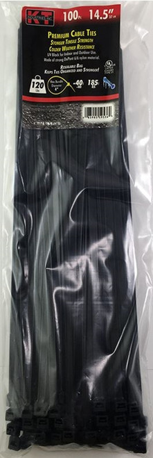 KT Industries 14.6" Heavy Duty Cable Ties, Black - (100 Pack)