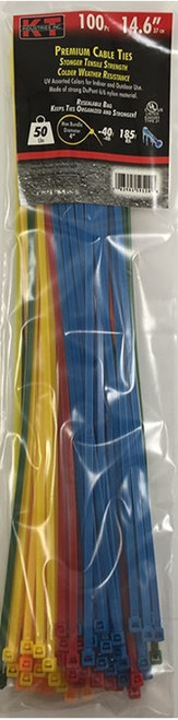 KT Industries 14.6" standard Duty Cable Ties, Assorted Colors - (100 Pack)
