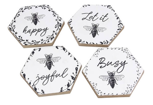 Young's Inc. Wood Bee 4 Piece Coaster Set