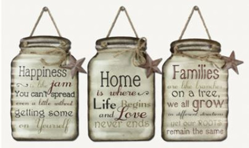 Young's Inc. Tin Mason Jar Wall Sign- 3 Piece Assorted