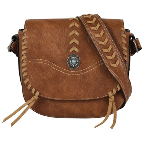 Justin Brown With Laced Trim Crossbody Saddle Bag