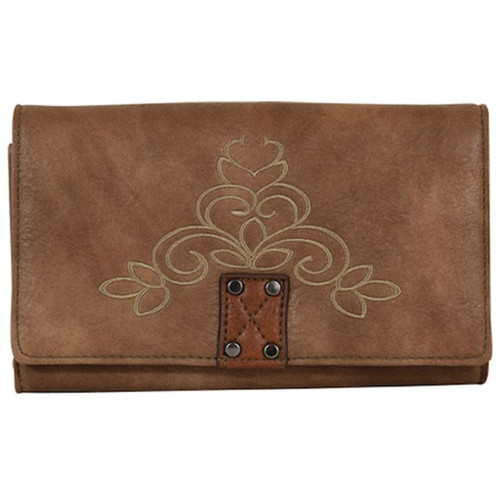 CatchFly Light Brown With Embroidery Wallet