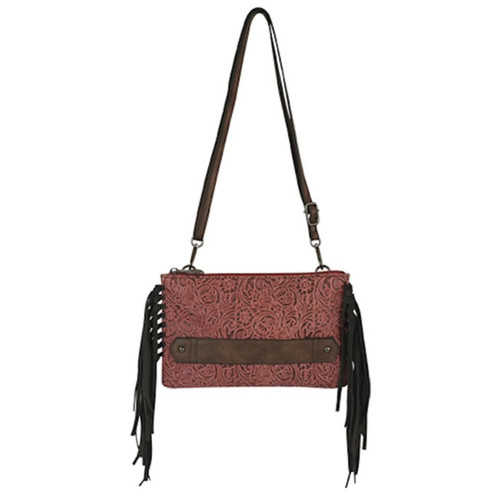 Justin Tooled Berry Clutch With Crossbody Strap