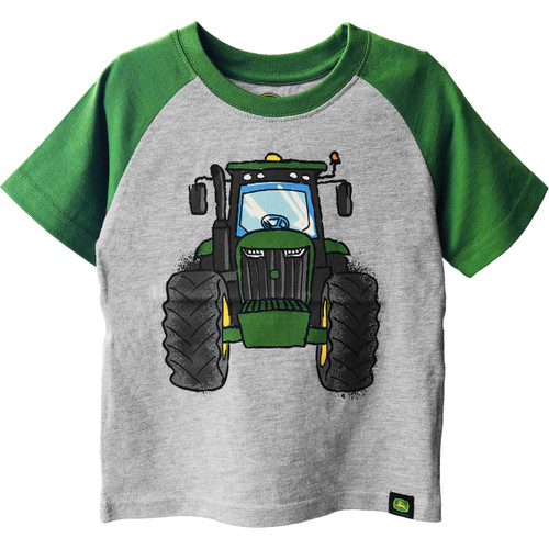John Deere Boys Raglan Grey Tractor Short Sleeve T-Shirt