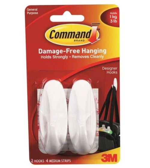3M - Command 17081 Medium Designer Hook - 3-1/8 In L X 1-3/16 In W X 1-3/8 In H X 0.46 In T - White