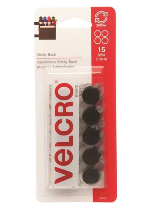 Velcro Sticky Back #90069 Coin Hook And Loop Round Reclosable Fastener - 5/8 In Dia X 5/8 In - Black