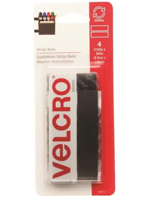 Velcro Sticky Back #90075 Fastener Strip - 3-1/2 In L X 3/4 In W - Black