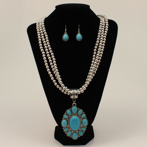 Silver Strike Triple Strand Turquoise Pendant Jewelry Set