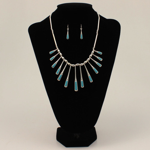 Silver Strike Paddle Shaped Dangling Turquoise Stone Jewelry Set
