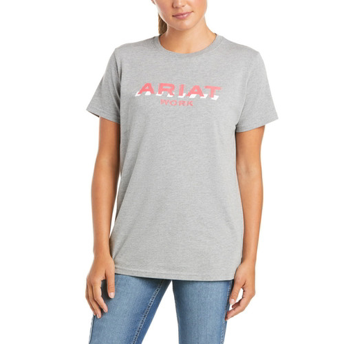 Ariat Womens Heather Grey Rebar Cotton Strong Logo Short Sleeve Tee