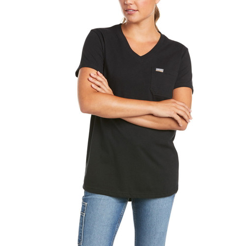 Ariat Womens Black Rebar Cotton Strong V-Neck Short Sleeve Tee