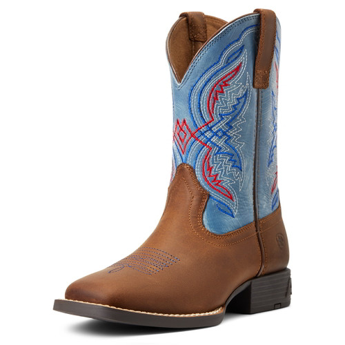 Ariat Boys Youth Double Kicker Stone Blue Wide Square Toe Boots