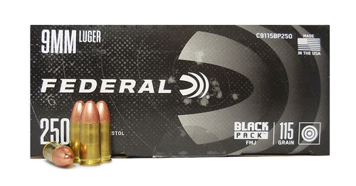 Federal Black Pack 9 Luger 115 GR FMJ Ammo 250 Rounds