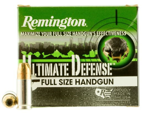 Remington Ultimate Defense 9mm Luger 147 GR Brass Jacket Hallow Point