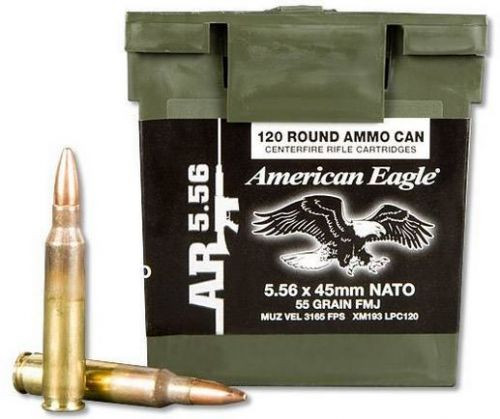 Federal American Eagle Lake City 5.56mm NATO 55 Grain Full Metal Jacket 120 Rounds In Mini Ammo Can