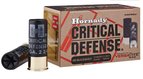 Hornady Critical Defense 12 Gauge 2.75 Inch 00 Buckshot 8 Pellets - 10 Per Box