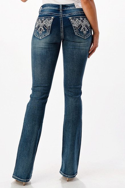 Grace In LA Womens Embroidered Thunderbird Pocket Bootcut Jeans