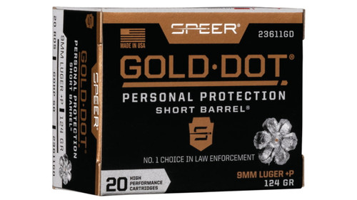 Speer Gold Dot Hollow Point 9mm +P 124Gr Ammo