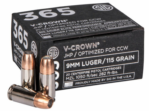 Sig Sauer V-Crown 9mm Luger 115Gr Jacketed Hollow Point Ammo