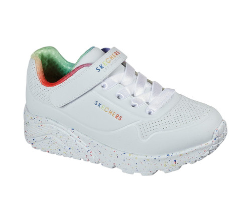 Skechers Girls Multi-White Uno Lite Rainbow Specks Athletic Shoe