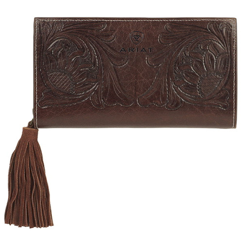 Ariat Victoria Collection Floral Tooled Genuine Leather Clutch Wallet