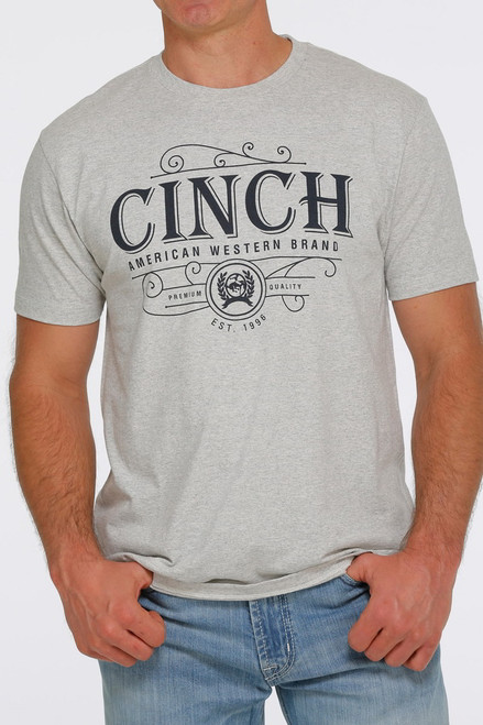 Cinch Mens Heather Grey Logo Graphic Short Sleeve T-Shirt