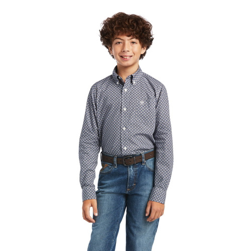Ariat Boys Bo Carbon Blue Classic Fit Long Sleeve Western Shirt