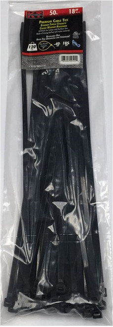 KT Industries 18" Heavy Duty Cable Ties, Black - (50 Pack)