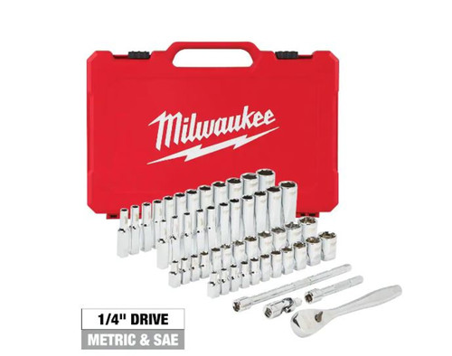 Milwaukee 1/4" Drive SAE/Metric Ratchet & Socket Tool Set- 50 Pieces