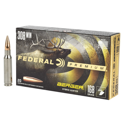 Federal Premium .308 Winchester 168Gr Berger Hybrid Hunter Ammo- 20 Rounds