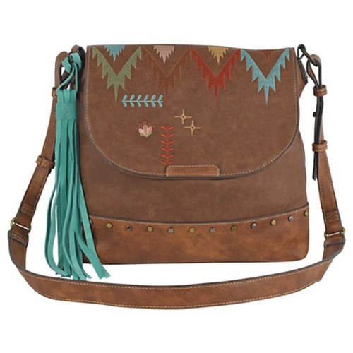 Trenditions Catchfly Brown Bag w/Multi Colored Embroidered Pattern