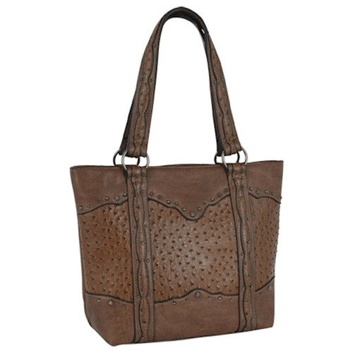 Trenditions Justin Ostrich Texture Accents Brown Tote Bag