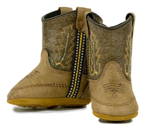 Old West Infant Boys Brown & Yellow Poppet Boots
