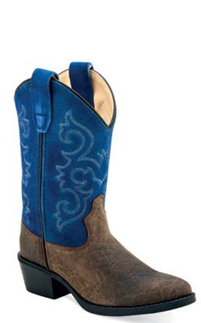 Old West Boys Blue and Brown Narrow J Toe Cowboy Boots