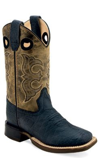 Old West Boys Heather Green and Black Square Toe Cowboy Boots