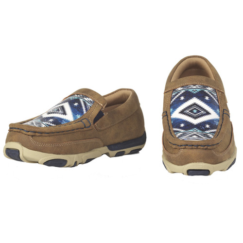 M&F Blakely Navy & Light Blue Aztec Childrens Moccasin Shoe for 