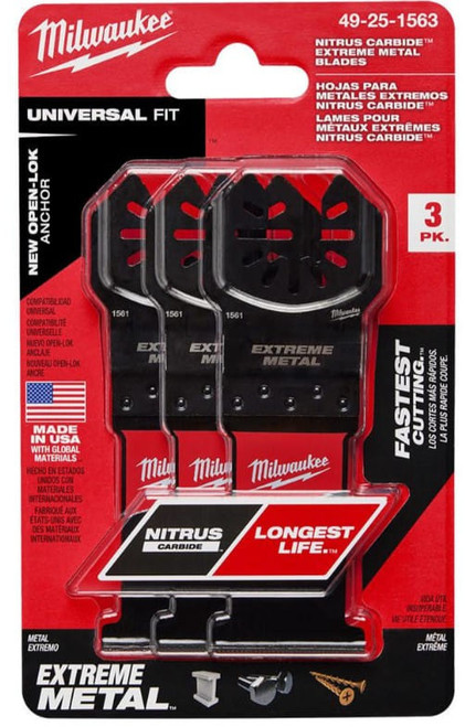 Milwaukee OPEN LOK NITRUS Carbide Extreme Metal 1-3/8 Inch Oscillating Multi Tool Blade 3 Pack