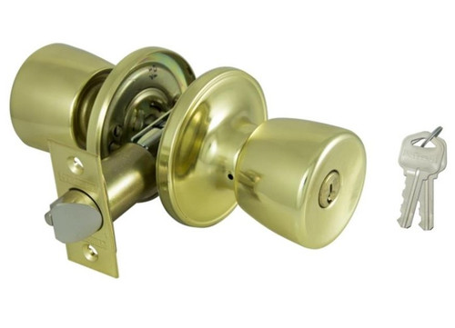 ProSource Entry Tubular Exterior Knobset (Keyed) - Polished Brass