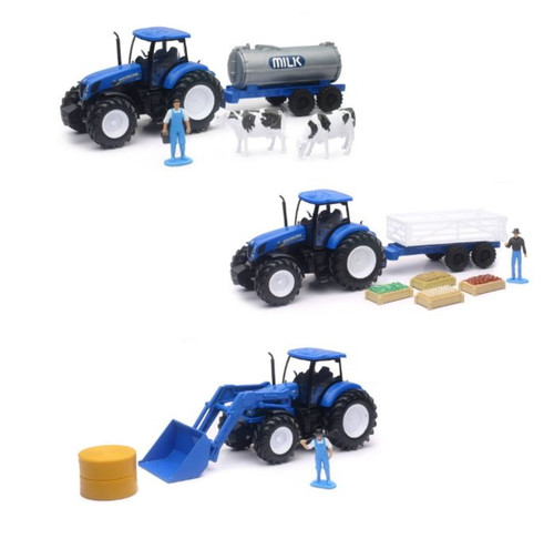 New Ray Toys 1:32 Scale New Holland Farm Tractor & Trailer