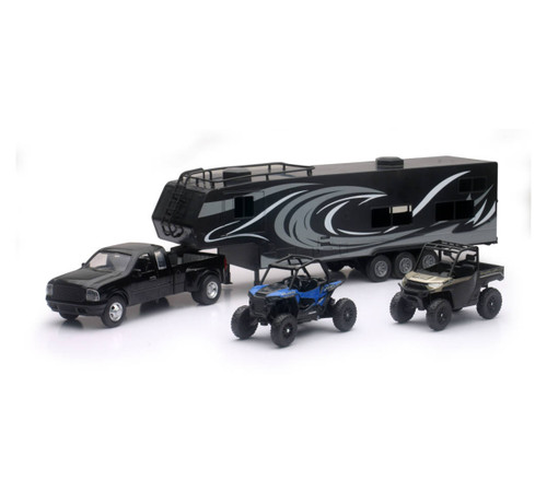 New Ray Toys Pick Up Toy Hauler with Camping Caravan & Polaris Vehicles Set