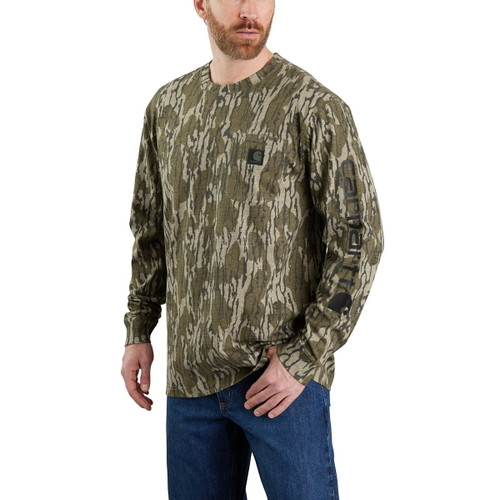 Carhartt Mens Mossy Oak Bottomland Camo Loose Fit Heavyweight Long Sleeve Pocket Graphic T-Shirt