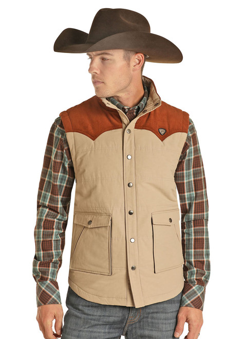 Panhandle Mens Performance Corduroy Quilted Vest- Tan