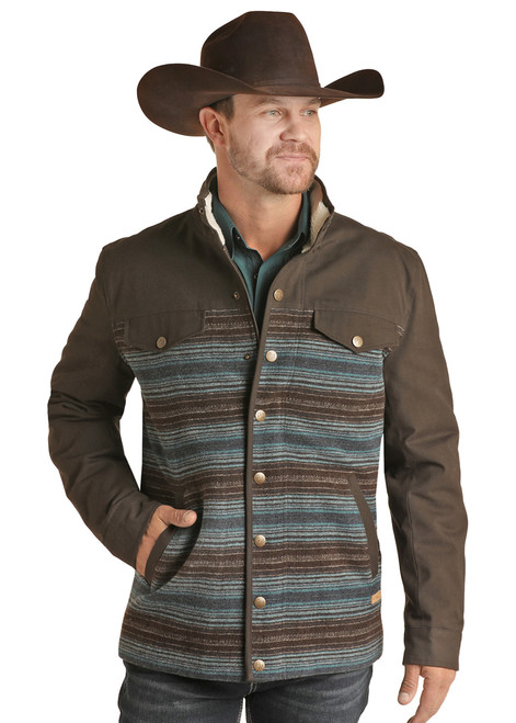 Powder River Outfitters  Blue/Brown Wool Serape & Canvas Coat