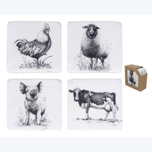 Young's Inc Resin Farm Animal Coasters Set of 4