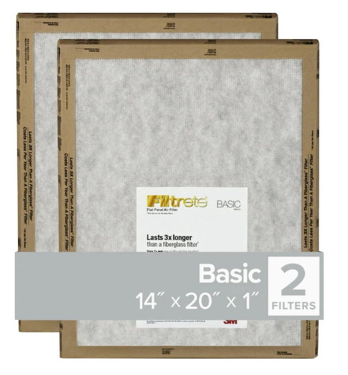 Filtrete FPL05-2PK-24 Flat Panel Air Filter, 20 in L, 14 in W, 2 MERV, For: Air Conditioner, Furnace and HVAC System