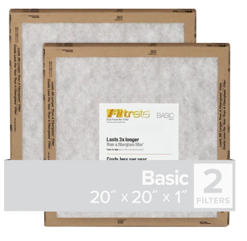 Filtrete FPL02-2PK-24 Flat Panel Air Filter, 20 in L, 20 in W, 2 MERV, For: Air Conditioner, Furnace and HVAC System